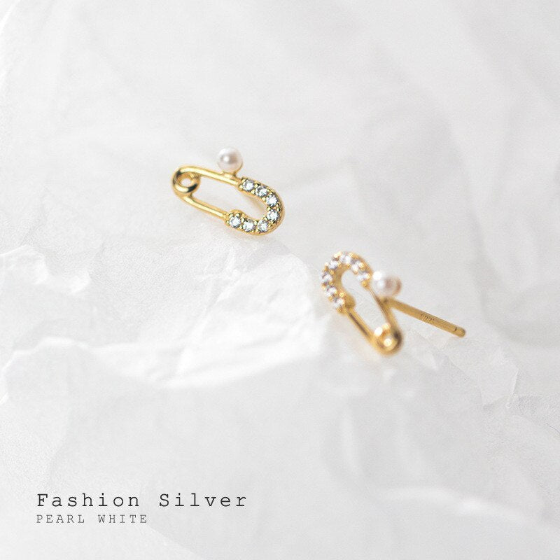 Anyco Fashion Earrings Chic Small Pave Zircon Paper Clip Pin Stud Genuine Sterling Silver Jewelry Gift for Women-Earrings-PEROZ Accessories
