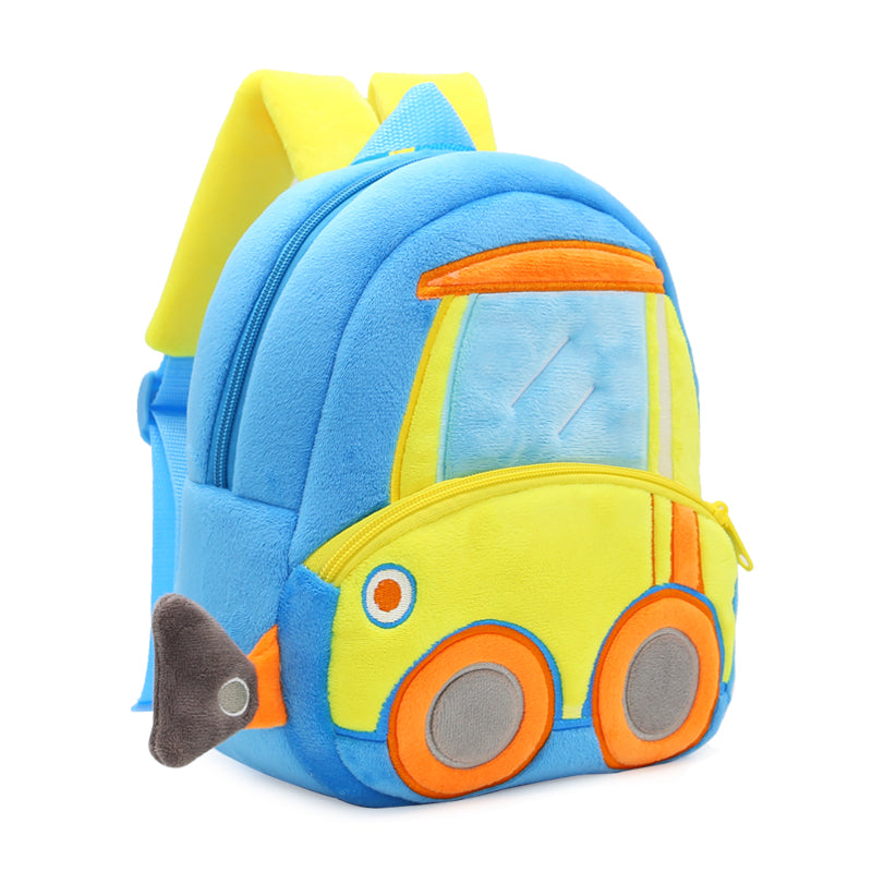 Anykidz 3D Blue Bulldozer Kids School Backpack Cute Cartoon Animal Style Children Toddler Plush Bag Perfect Accessories For Boys and Girls-Backpacks-PEROZ Accessories