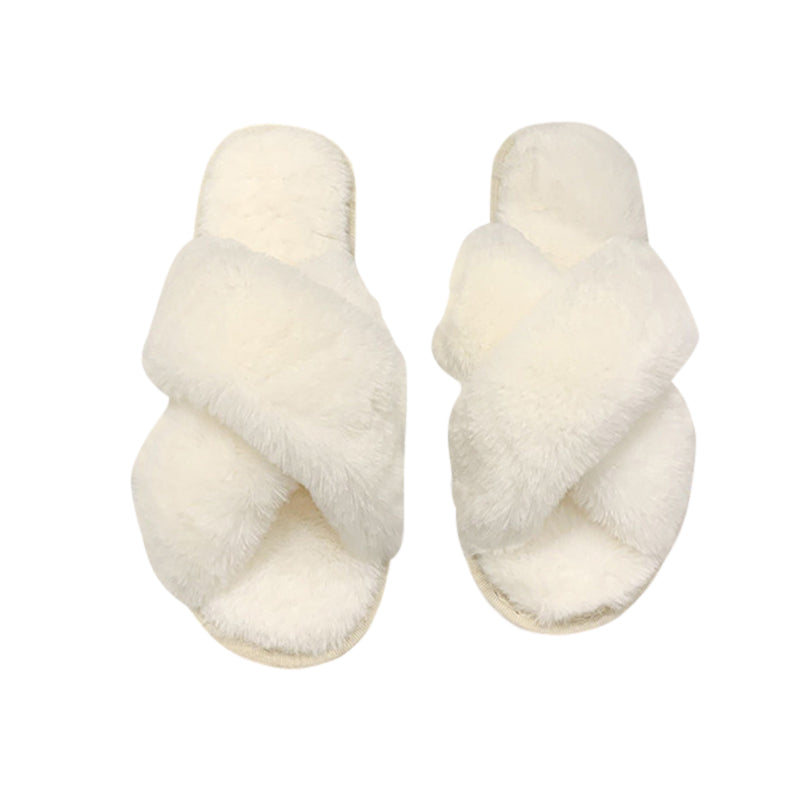 AnyStep Plush Slipper One Size 7-8 Cross White Warm Winter Comfortable Home Fluffy Indoor Slip On-Slipper Chairs-PEROZ Accessories