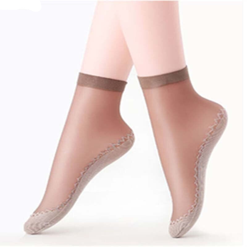 Anysox 10 Pairs Free Size Fashion Socks High Quality Velvet Silk Spring Summer Breathable Soft Cotton Bottom Wicking Slip-resistant for Women Brown-Socks-PEROZ Accessories