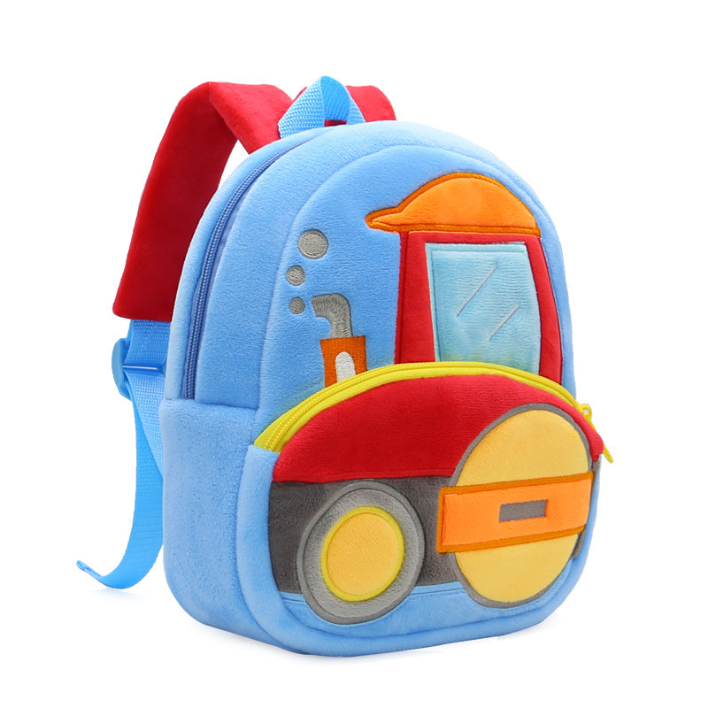 Anykidz 3D Blue Road Roller Kids School Backpack Cute Cartoon Animal Style Children Toddler Plush Bag Perfect Accessories For Boys and Girls-Backpacks-PEROZ Accessories