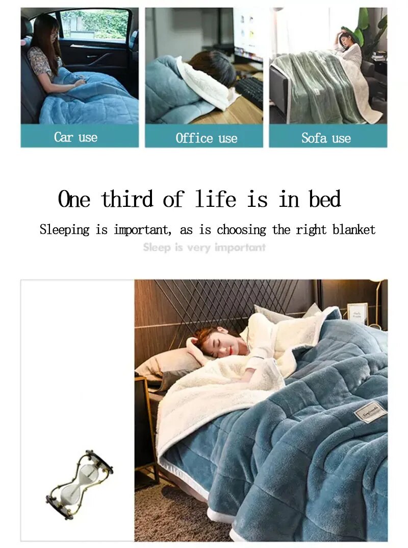 Anyhouz Blanket Light Grey Fleece Autumn Winter Warm 3 Layers Thicken Flannel Soft Comfortable Warmth Quilts Washable 180x200cm-Blankets-PEROZ Accessories