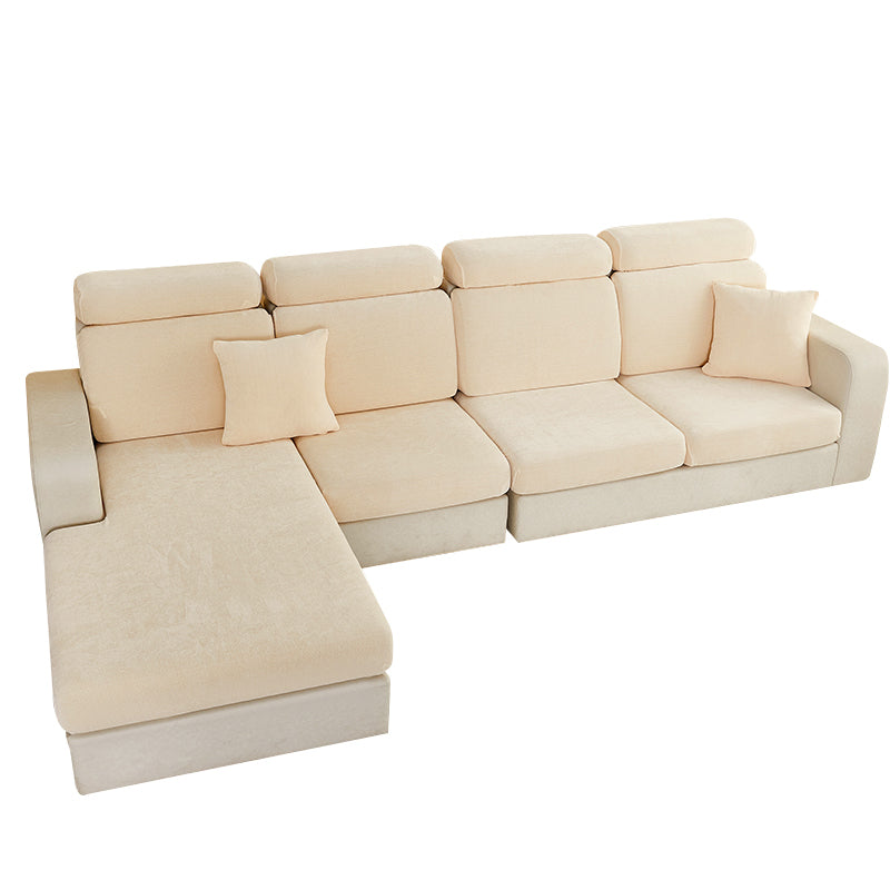 Anyhouz Sofa Cover Beige L-Shape Polyester Chenille Thick Stretchable Cushion For Living Room Enlarge Size Medium-Chair Cover-PEROZ Accessories