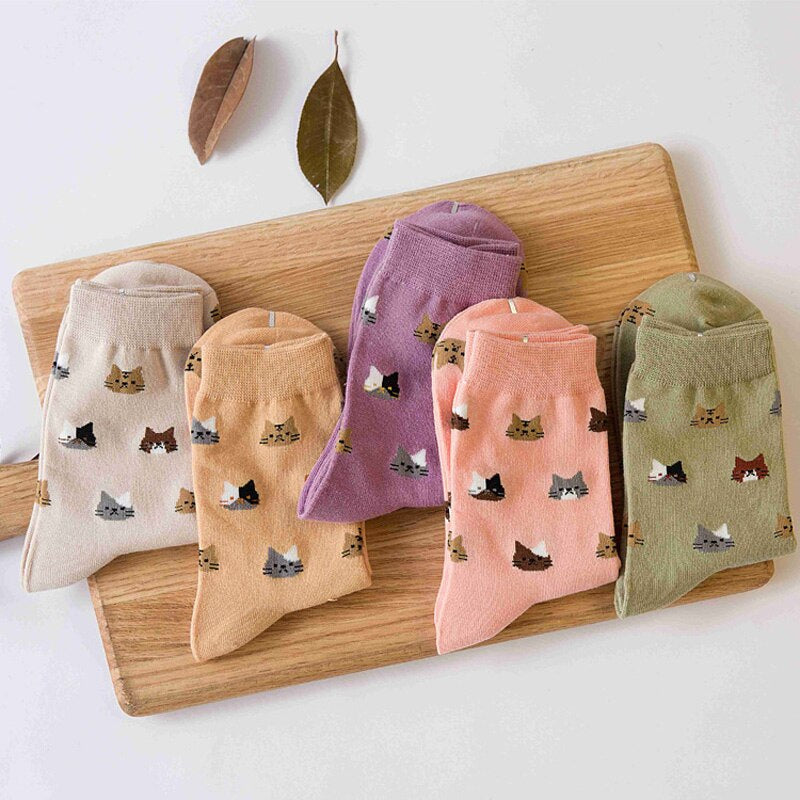 Anysox 5 Pairs Size 5-9 Fashion Socks Thick Warm Cotton Cute Cartoon Cat Animal Ankle Short Casual for Ladies Girls Christmas Gifts Orange-Socks-PEROZ Accessories