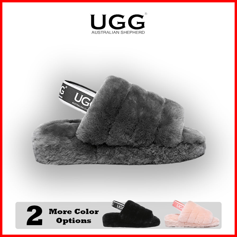 Australian Shepherd AS UGG Women Fluffy Slides Puffy-Slides-PEROZ Accessories