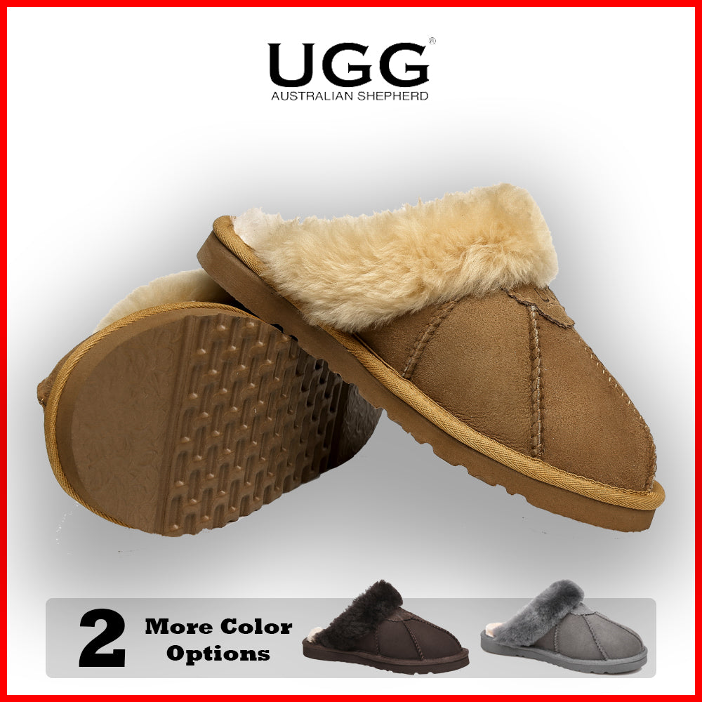 Australian Shepherd Double-Faced Sheepskin Unisex UGG Slippers Robert Water Resistant-Slippers-PEROZ Accessories