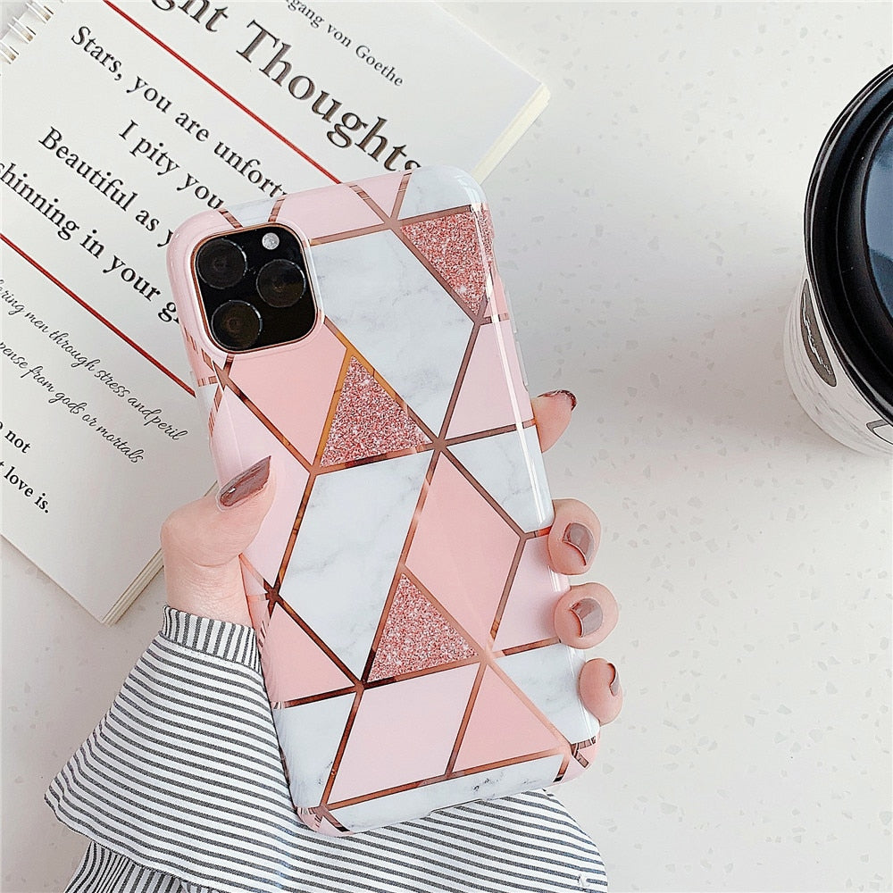 Anymob iPhone Case Pink Marble Soft Silicone Phone Cover Protection-Mobile Phone Cases-PEROZ Accessories