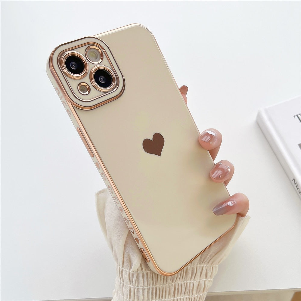 Anymob iPhone Case Off White Plating Love Heart Side Pattern Soft Phone Cover-Mobile Phone Cases-PEROZ Accessories