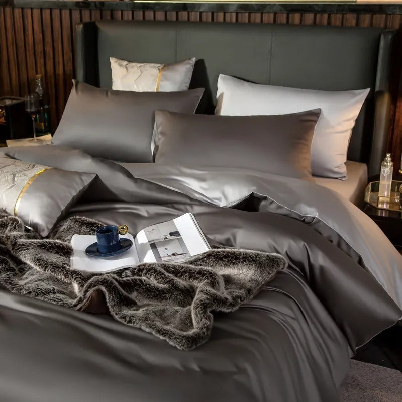 Anyhouz Bed Sheet Deep Grey Light Grey Ultra Soft Luxury Egyptian Cotton Bedding Cover Twin Size 6 Pcs Bed Set-Bed Sheets-PEROZ Accessories