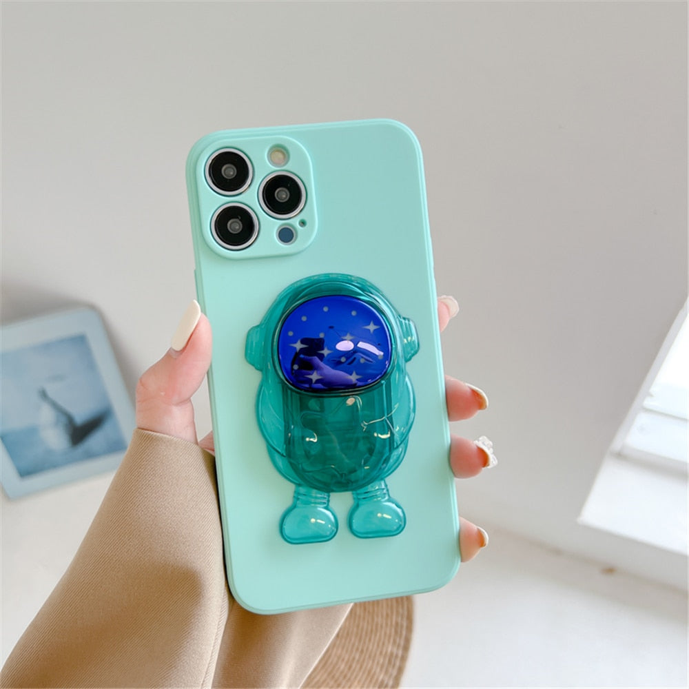 Anymob iPhone Case Blue Cartoon Astronaut Transparent Soft Silicone Kickstand Cover-Mobile Phone Cases-PEROZ Accessories