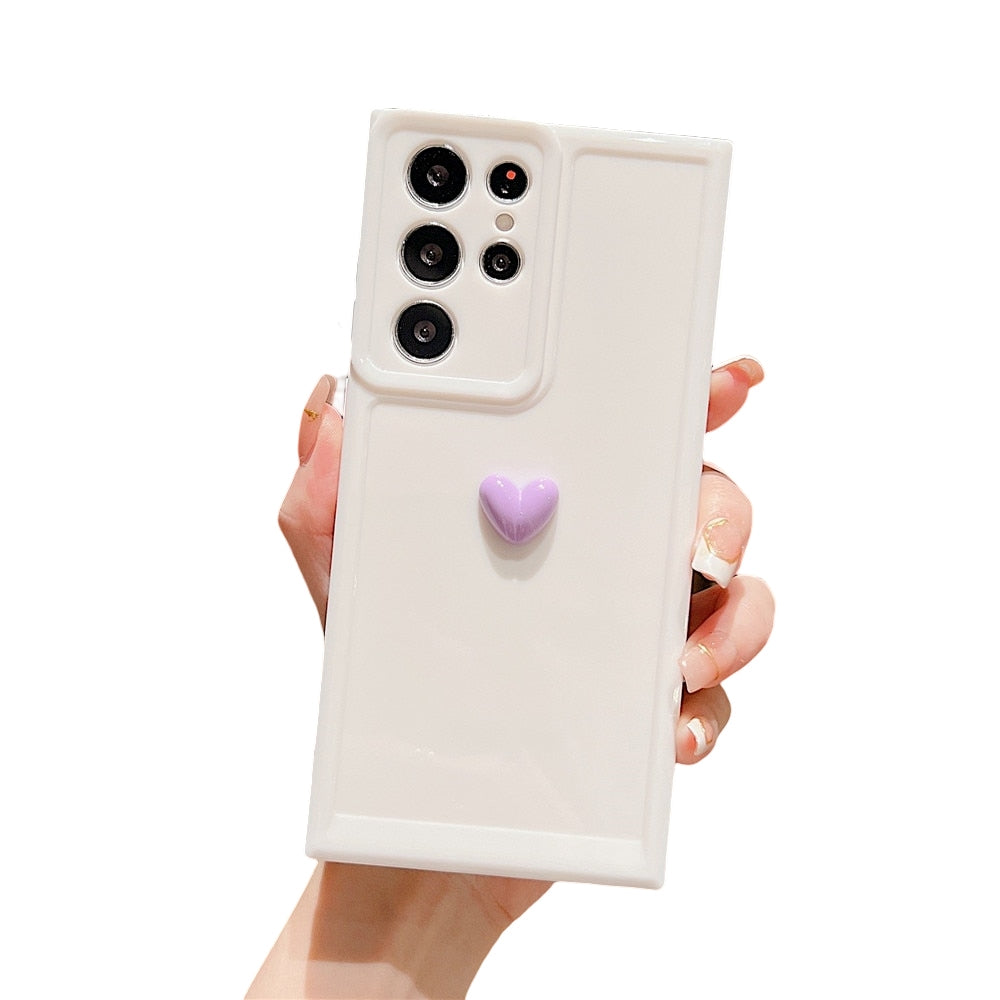 Anymob Samsung White With Violet Cute 3D Love Heart Case Shockproof Soft Silicone Phone Back Cover-Mobile Phone Cases-PEROZ Accessories