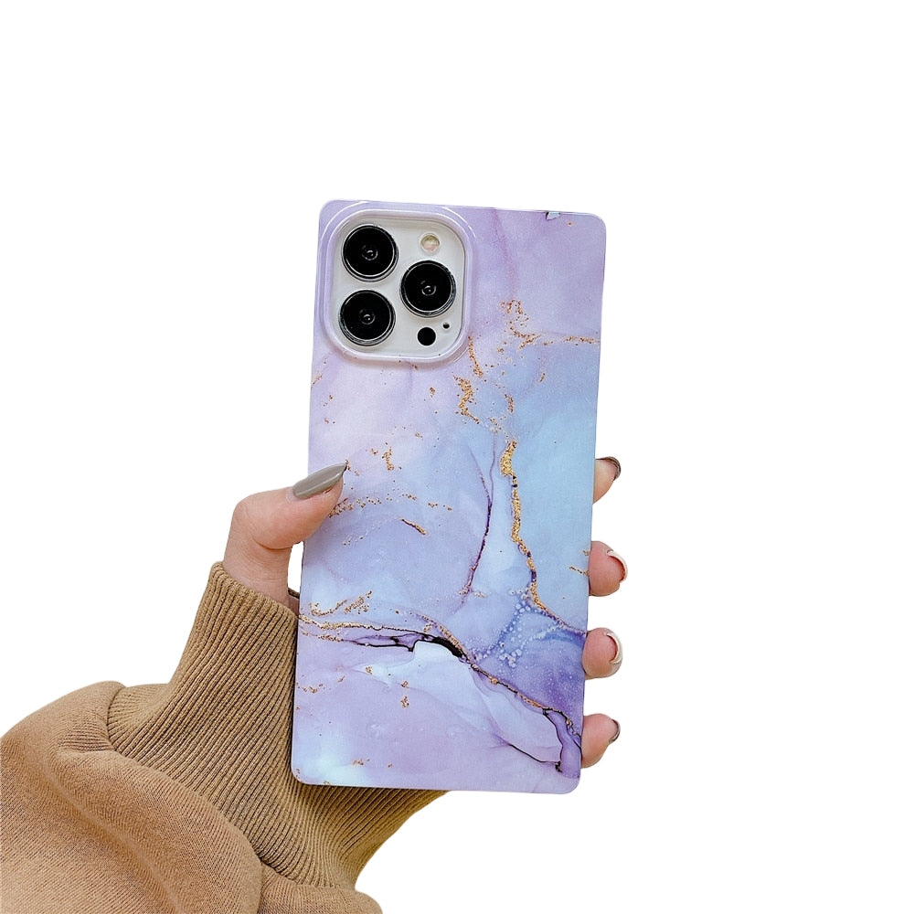 Anymob iPhone Violet Soft Square Marble Silicone Phone Case Shockproof Back Cover-Mobile Phone Cases-PEROZ Accessories