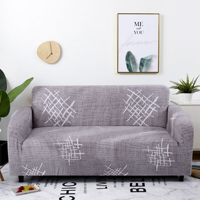 Anyhouz 4 Seater Sofa Cover Solid Light Gray Style and Protection For Living Room Sofa Chair Elastic Stretchable Slipcover-Slipcovers-PEROZ Accessories