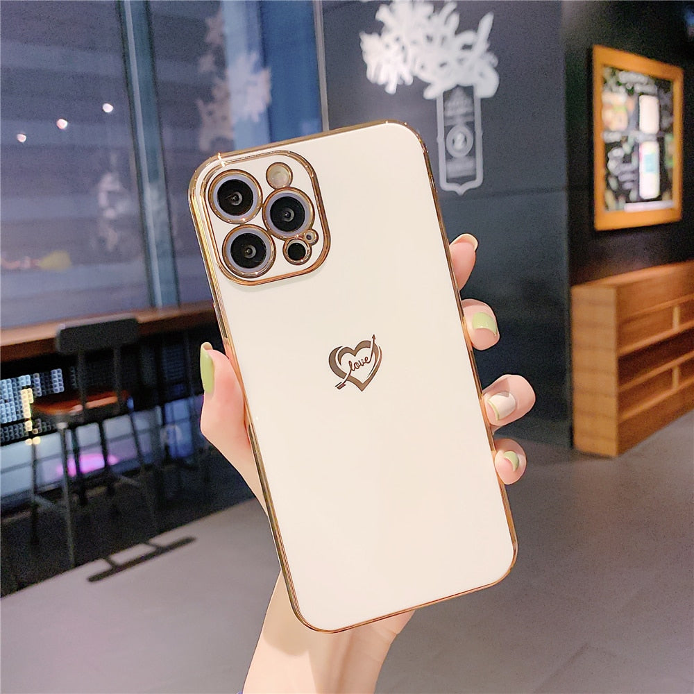 Anymob iPhone Case White Plating Colorful Side Love Heart Soft Silicone Cover-Mobile Phone Cases-PEROZ Accessories