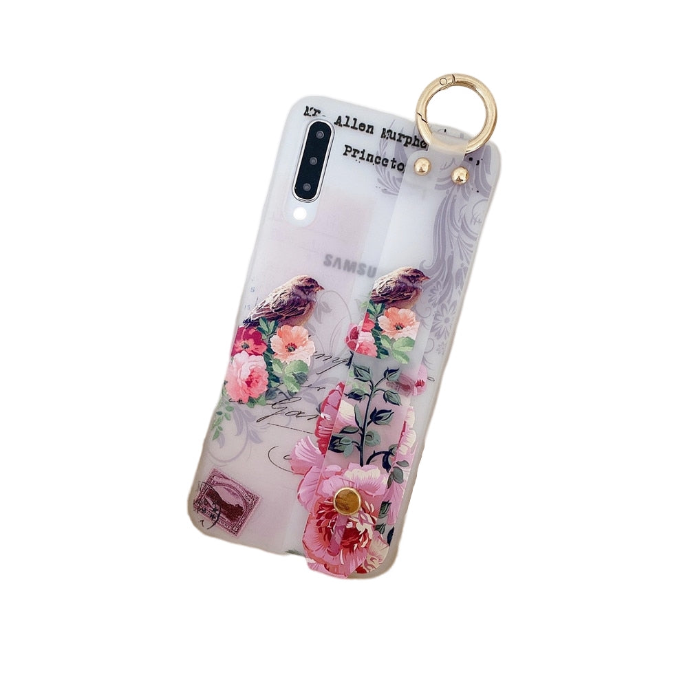 Anymob Samsung Pink Bird Flowers Case Wrist Strap Cover-Mobile Phone Cases-PEROZ Accessories