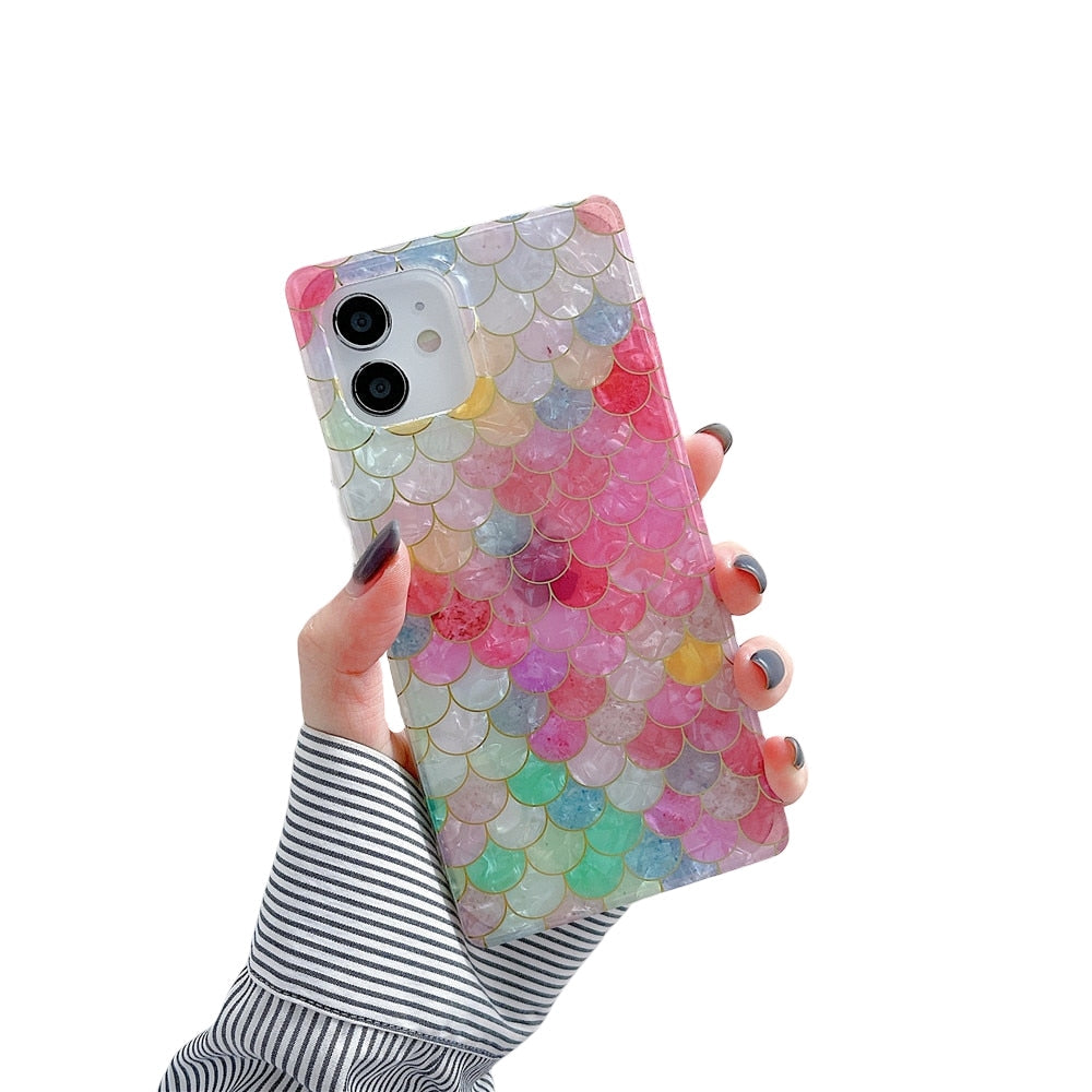 Anymob iPhone Candy Color Soft Silicone Phone Case Pattern Geometric Fish Scales Cover-Mobile Phone Cases-PEROZ Accessories