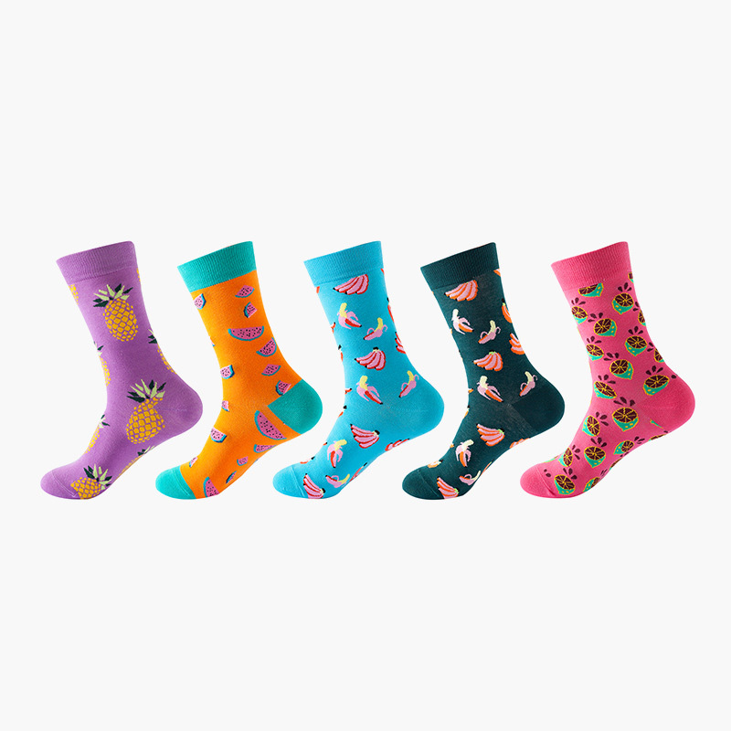 Anysox 5 Pairs One Size 5-11 Mixed Color Set Christmas Socks Cotton Fashion Mixed Fruits Woman Skateboard Oil Paitiing-Socks-PEROZ Accessories
