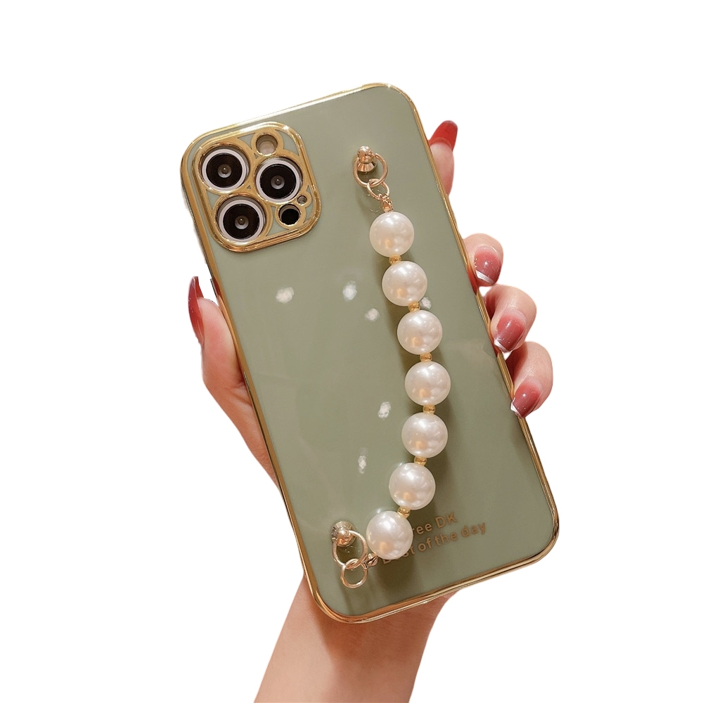 Anymob iPhone Yellow Green Plating Pearl Bracelet Phone Case Soft Silicone Back Cover-Mobile Phone Cases-PEROZ Accessories