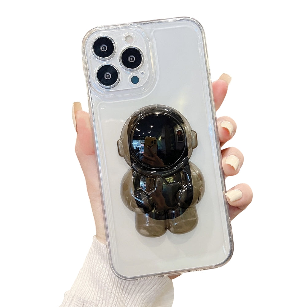 Anymob iPhone Black 3D Astronaut Holder Phone Case Transparent Silicone Cover-Mobile Phone Cases-PEROZ Accessories
