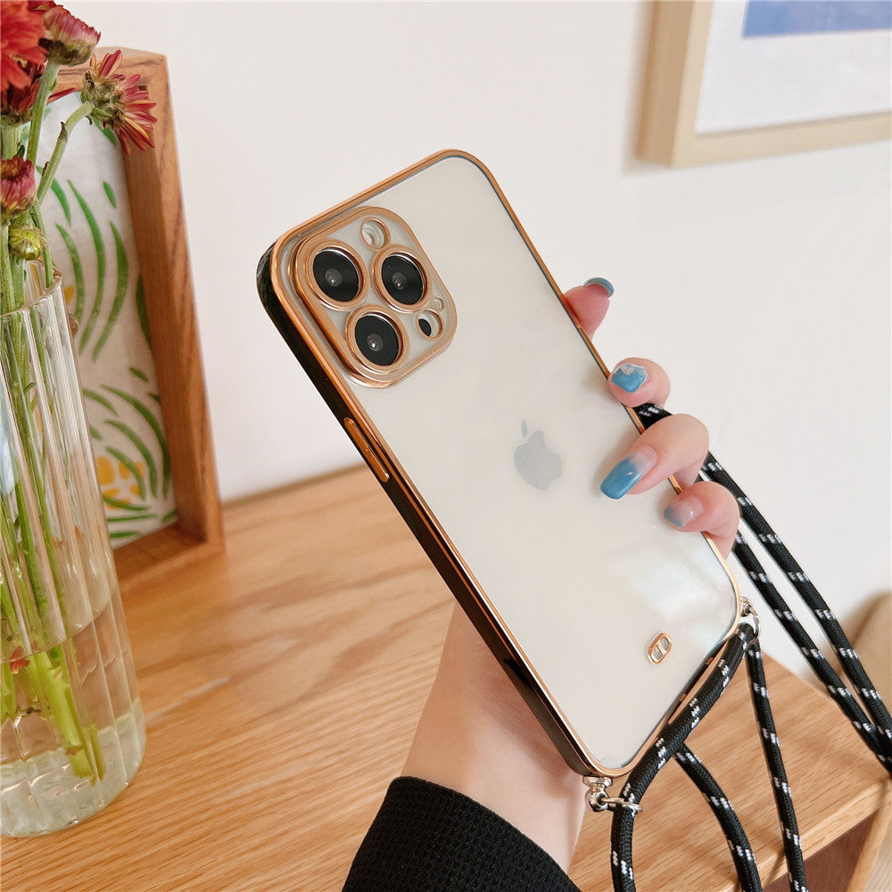 Anymob iPhone Case Black Necklace Strap Lanyard Cord Transparent Soft Cover-Mobile Phone Cases-PEROZ Accessories