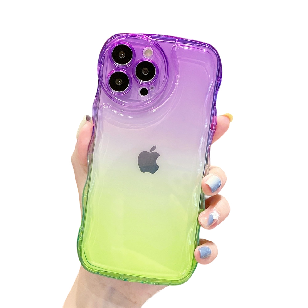 Anymob iPhone Case Purple and Green Transparent Gradient Curly Wave Shockproof Clear Soft Silicone Cover-Mobile Phone Cases-PEROZ Accessories