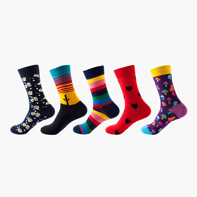 Anysox 5 Pairs One Size 5-11 Mixed Color Socks Cotton Fashion Mushrooms Woman Skateboard Oil Paitiing-Socks-PEROZ Accessories