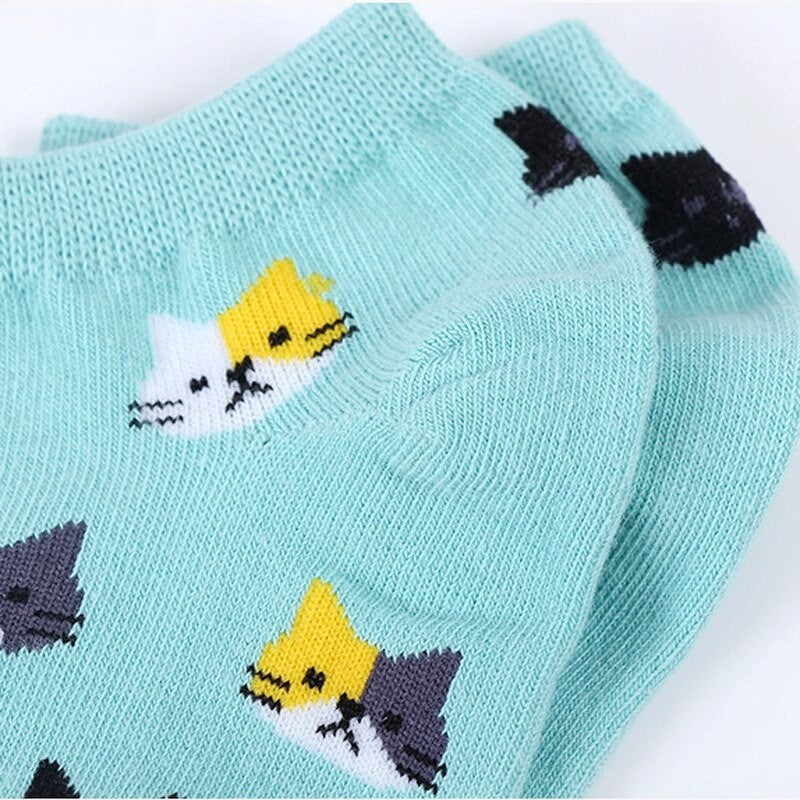 Anysox 5 Pairs One Size 5-9 Candy Color Kitten Summer Invisible Female Fashion Casual Cute Cartoon Short Cotton Ladies Dropship-Socks-PEROZ Accessories