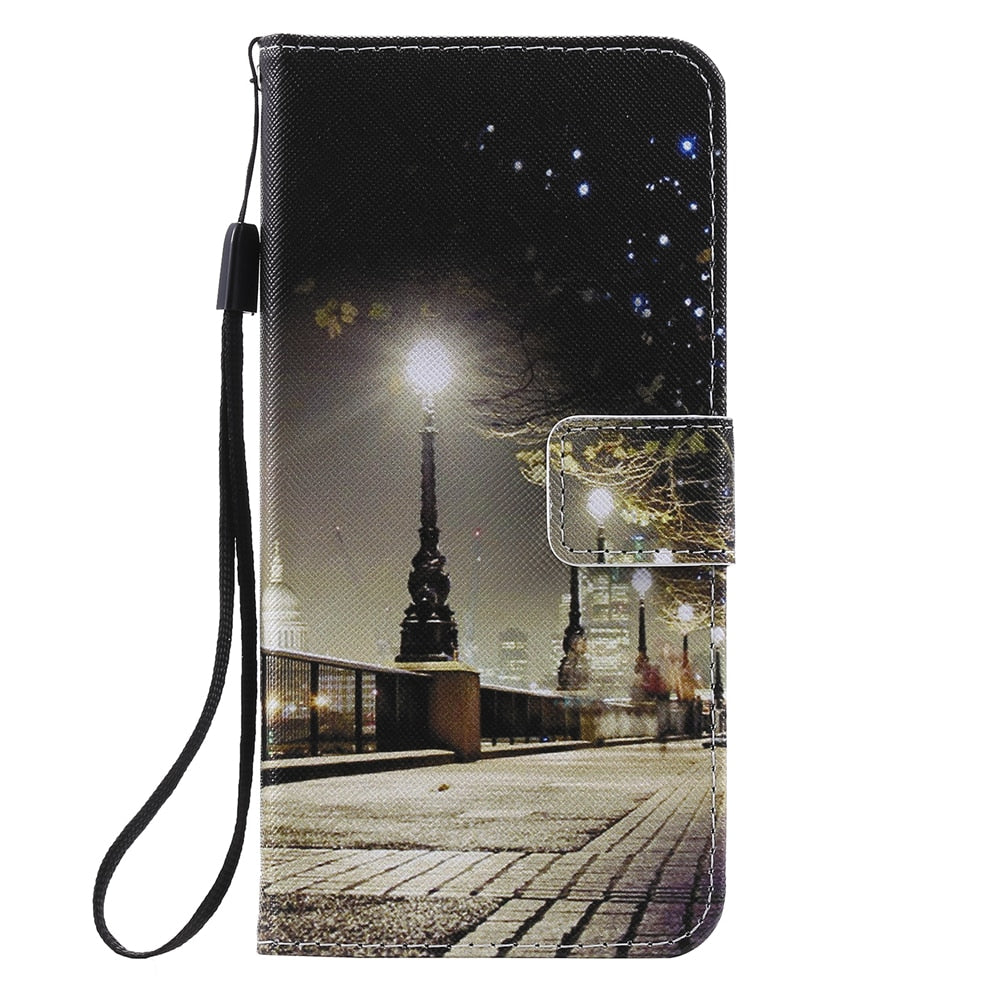 Anymob iPhone Case Moon Light Flip Cover Cartoon Painted Magnetic Leather Wallet Card Slot-Mobile Phone Cases-PEROZ Accessories