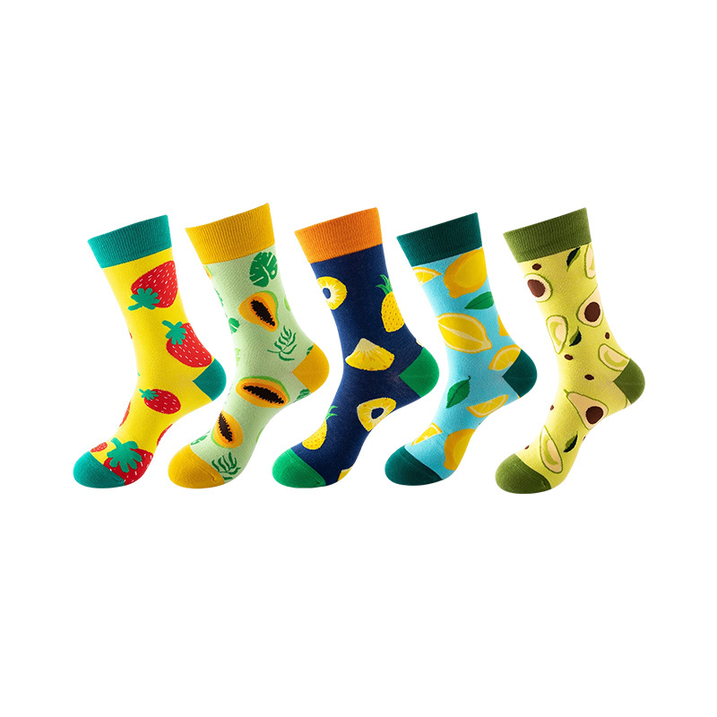 Anysox 5 Pairs One Size 5-11 Mixed Color Set Christmas Socks Cotton Fashion Sliced Fruits Woman Skateboard Oil Paitiing-Socks-PEROZ Accessories