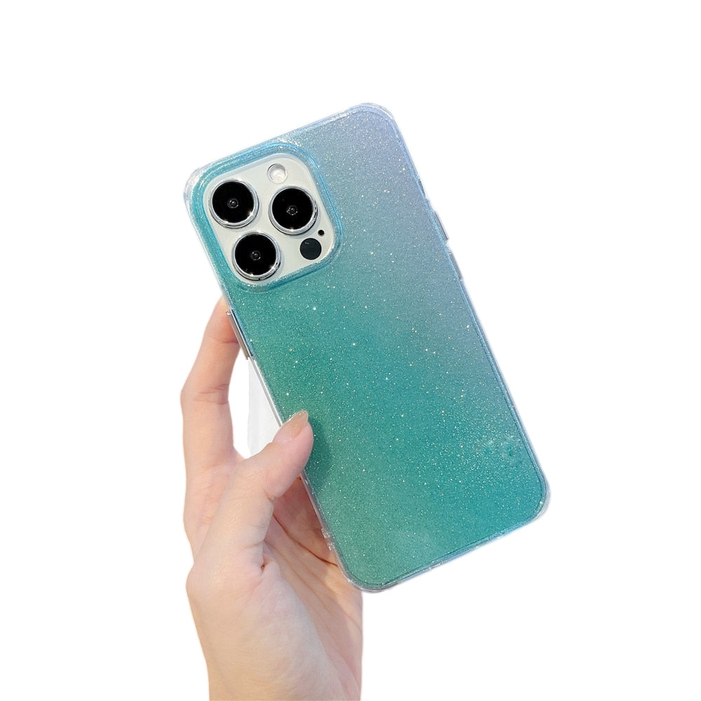 Anymob iPhone Green Gradient Rainbow Clear Phone Case Shiny Glitter Transparent Soft Silicone Cover-Mobile Phone Cases-PEROZ Accessories