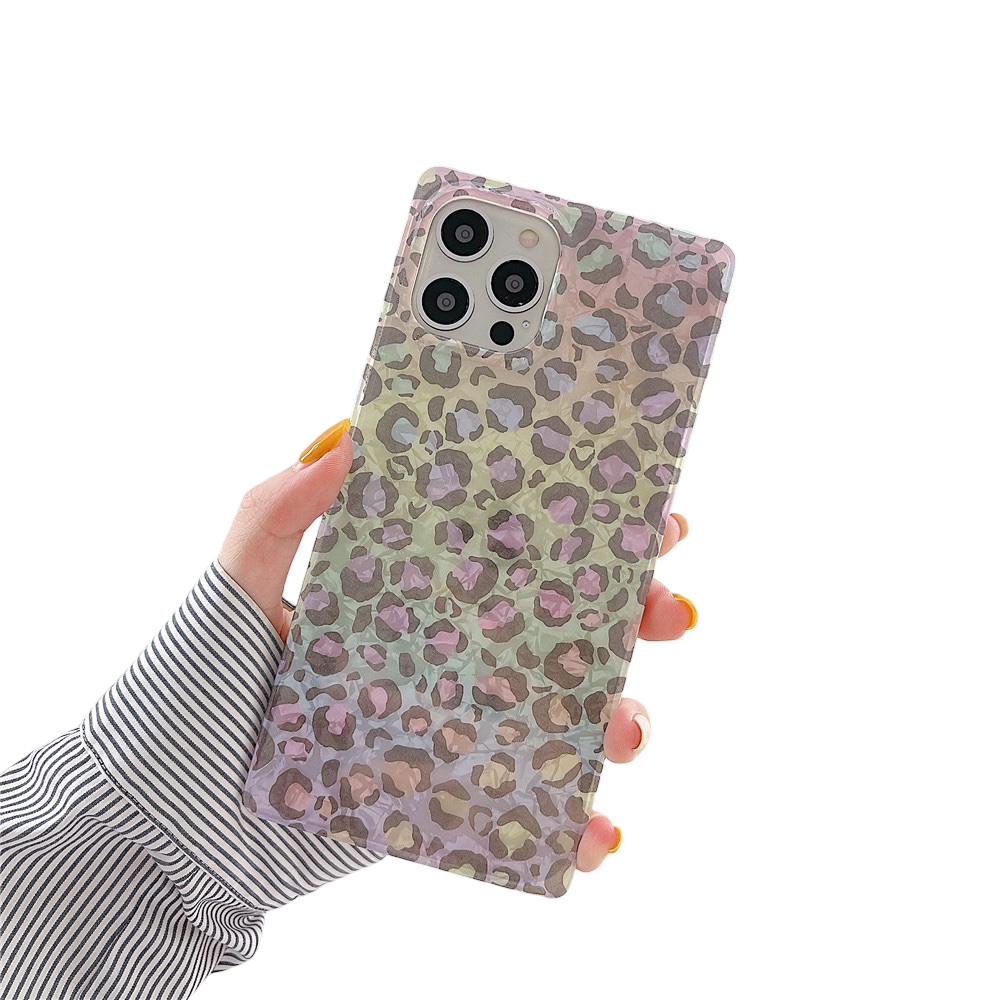Anymob iPhone Case Yellow Soft Silicone Square Design Gradient Leopard Dream Shell Pattern Cover-Mobile Phone Cases-PEROZ Accessories
