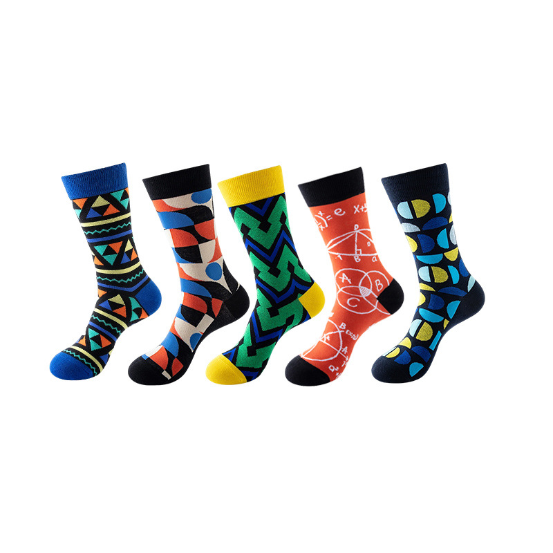 Anysox 5 Pairs One Size 5-11 Mixed Color Socks Cotton Fashion Shape Designs Woman Skateboard Oil Paitiing-Socks-PEROZ Accessories