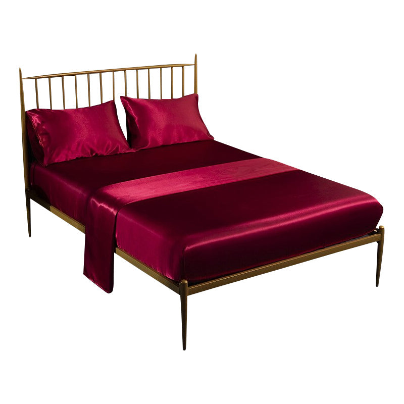 Anyhouz Fitted Sheet Twin Size Winered Luxury Silky Beddings Set with Pillow Cases-Beddings-PEROZ Accessories