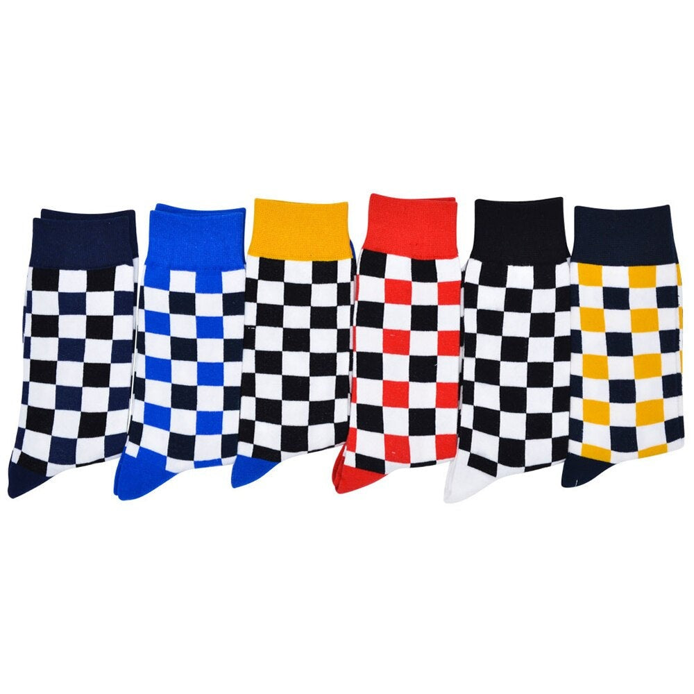 Anysox 5 Pairs Size 5-14 Fashion Socks Novelty Skateboard Squares Black and White Pattern Cotton for Women Red-Socks-PEROZ Accessories