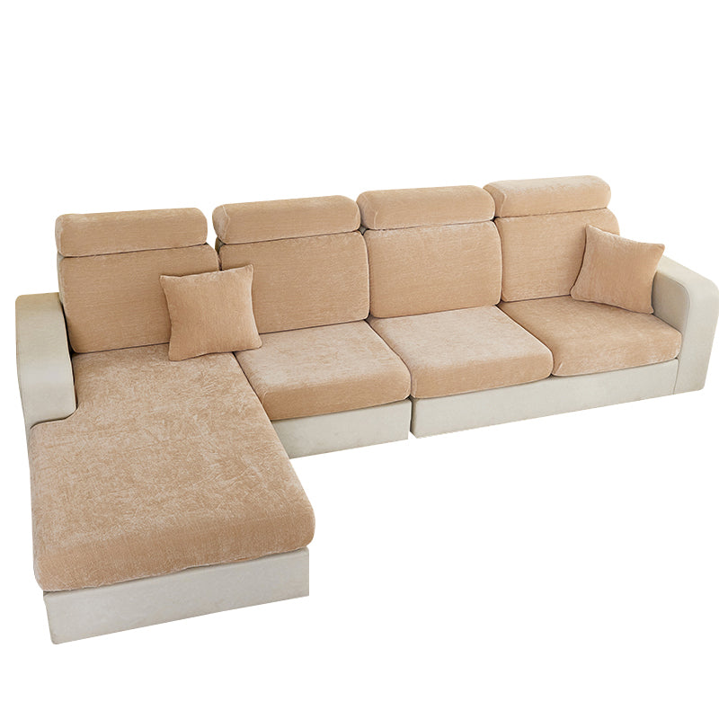 Anyhouz Sofa Cover Coffee L-Shape Polyester Chenille Thick Stretchable Cushion For Living Room Normal Size Small-Slipcovers-PEROZ Accessories