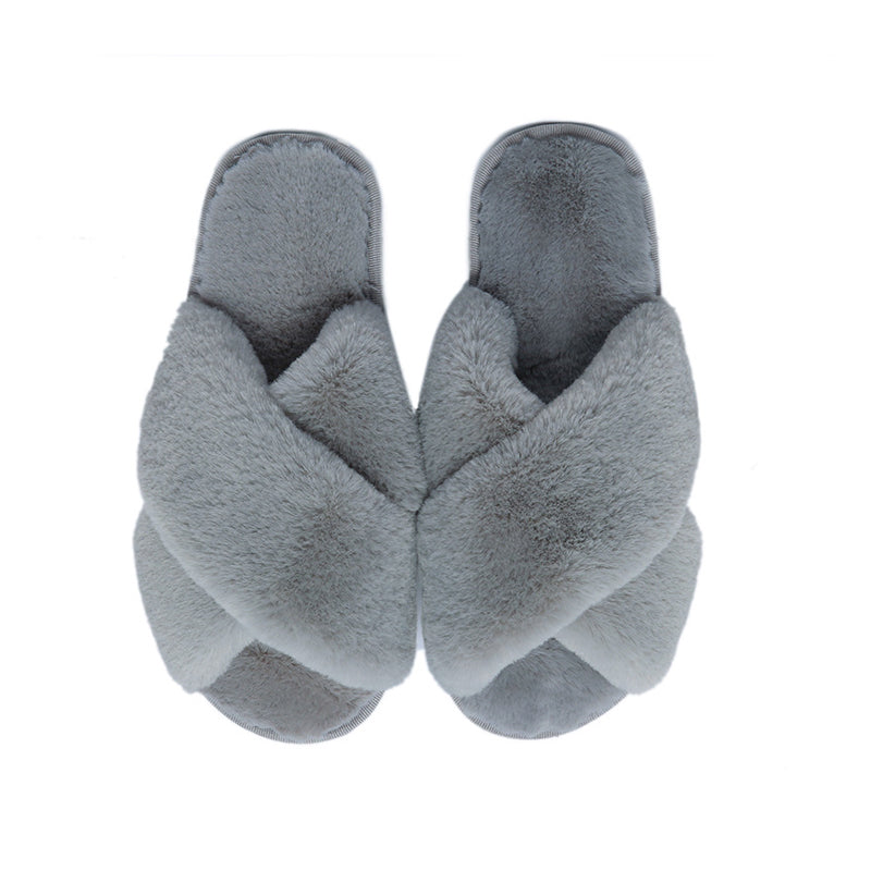AnyStep Plush Slipper One Size 5-6 Cross Grey Warm Winter Comfortable Home Fluffy Indoor Slip On-Slipper Chairs-PEROZ Accessories