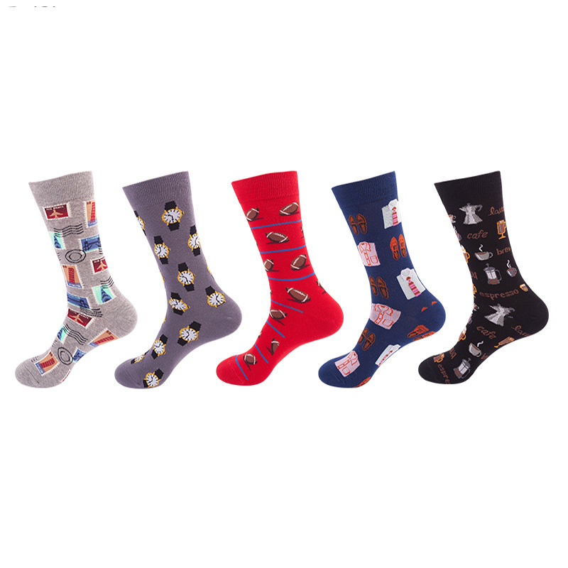 Anysox 5 Pairs One Size 5-11 Mixed Color Set Christmas Socks Food Cotton Fashion Woman Skateboard Oil Paitiing-Socks-PEROZ Accessories