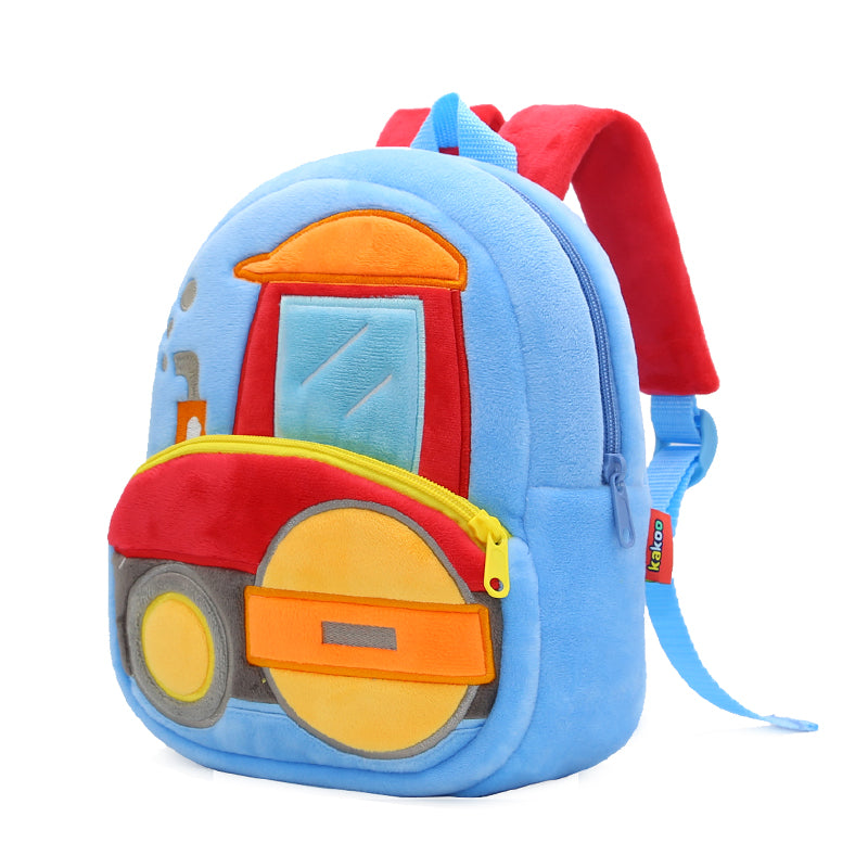 Anykidz 3D Blue Road Roller Kids School Backpack Cute Cartoon Animal Style Children Toddler Plush Bag Perfect Accessories For Boys and Girls-Backpacks-PEROZ Accessories