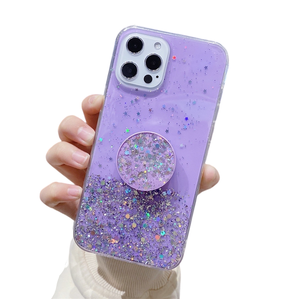 Anymob iPhone Case Purple Transparent Glitter Silicone Holder Stand Shell-Mobile Phone Cases-PEROZ Accessories