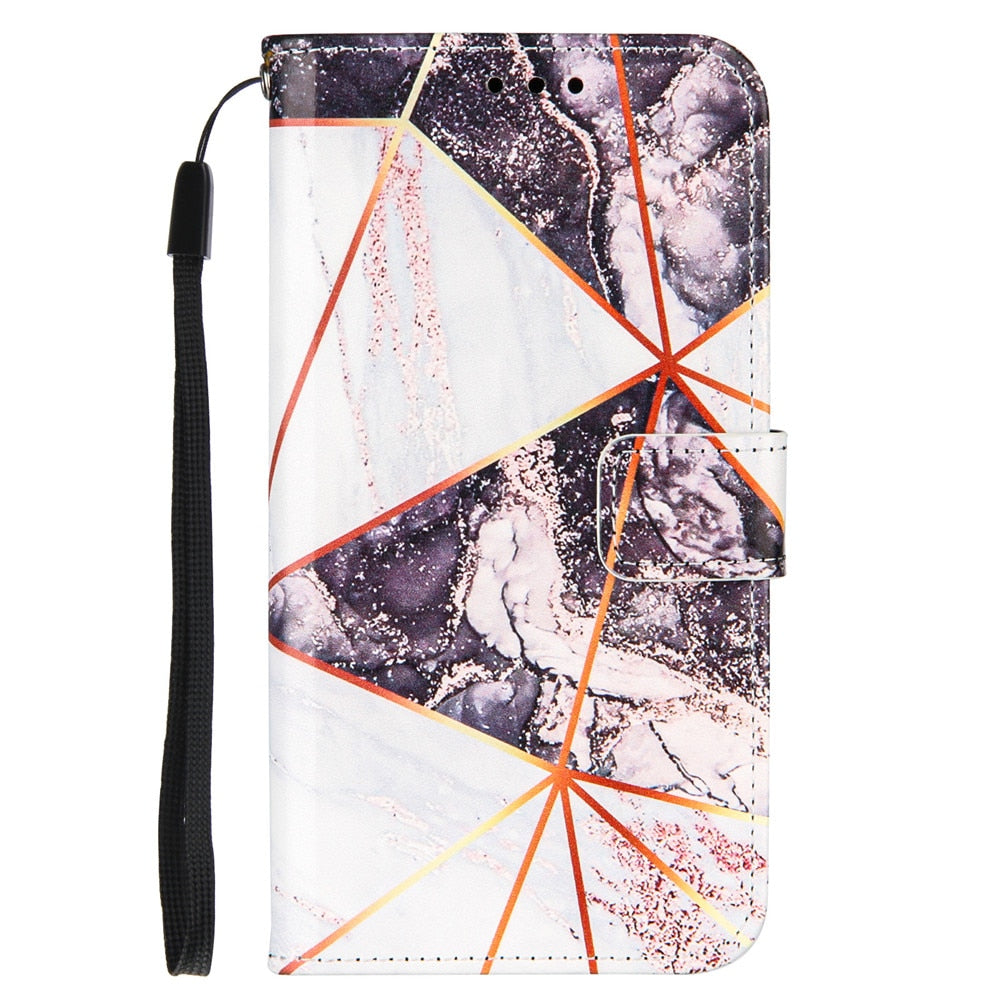 Anymob iPhone Case Black and White Marble Leather Magnetic Flip Wallet Cover-Mobile Phone Cases-PEROZ Accessories