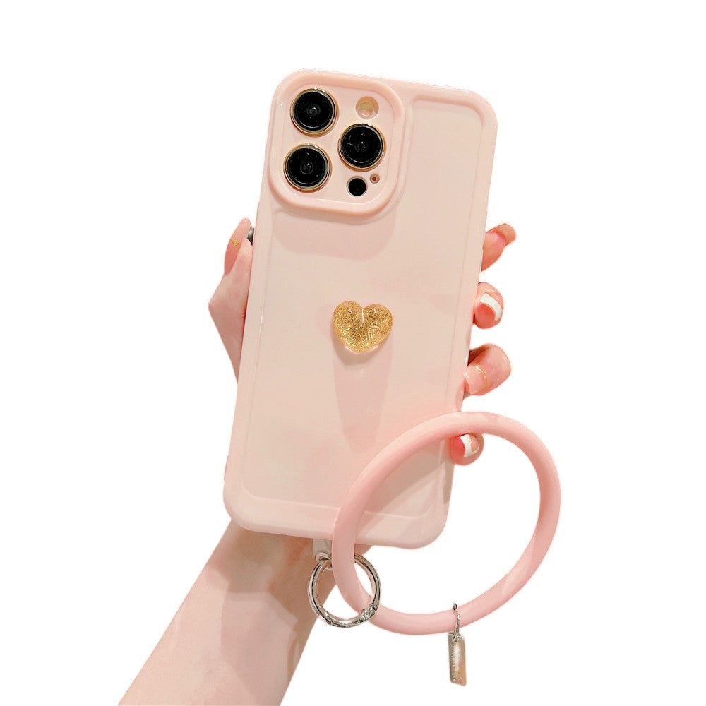 Anymob iPhone Case Pink Cute 3D Love Heart with Anti-lost Chain Bracelet Soft Protective Cover-Mobile Phone Cases-PEROZ Accessories