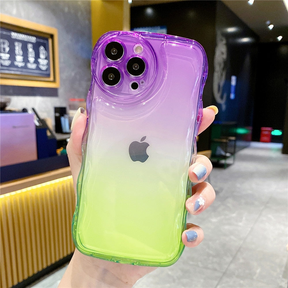 Anymob iPhone Case Purple and Green Transparent Gradient Curly Wave Shockproof Clear Soft Silicone Cover-Mobile Phone Cases-PEROZ Accessories