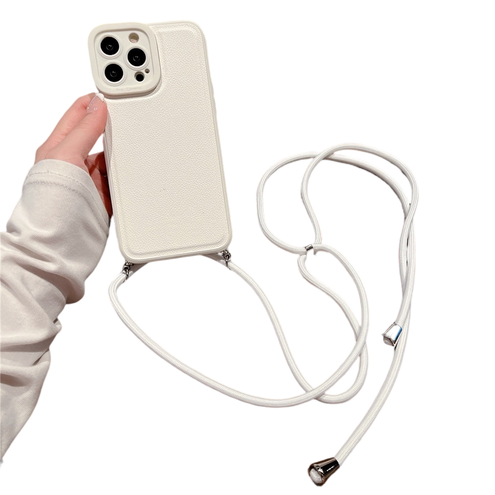Anymob iPhone Case White Soft Silicone Lanyard Solid Color Crossbody shockproof Cover-Mobile Phone Cases-PEROZ Accessories