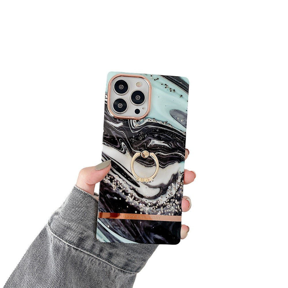 Anymob iPhone Case Black Blue Marble Horizontal Pattern With Finger Ring Soft Silicon Cover-Mobile Phone Cases-PEROZ Accessories