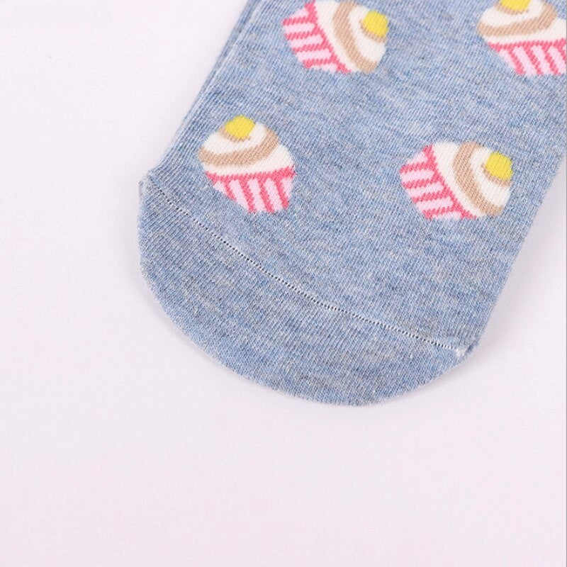Anysox 5 Pairs One Size 5-9 Multicolor Cake Summer Invisible Female Fashion Casual Cute Cartoon Short Cotton Ladies Dropship-Socks-PEROZ Accessories