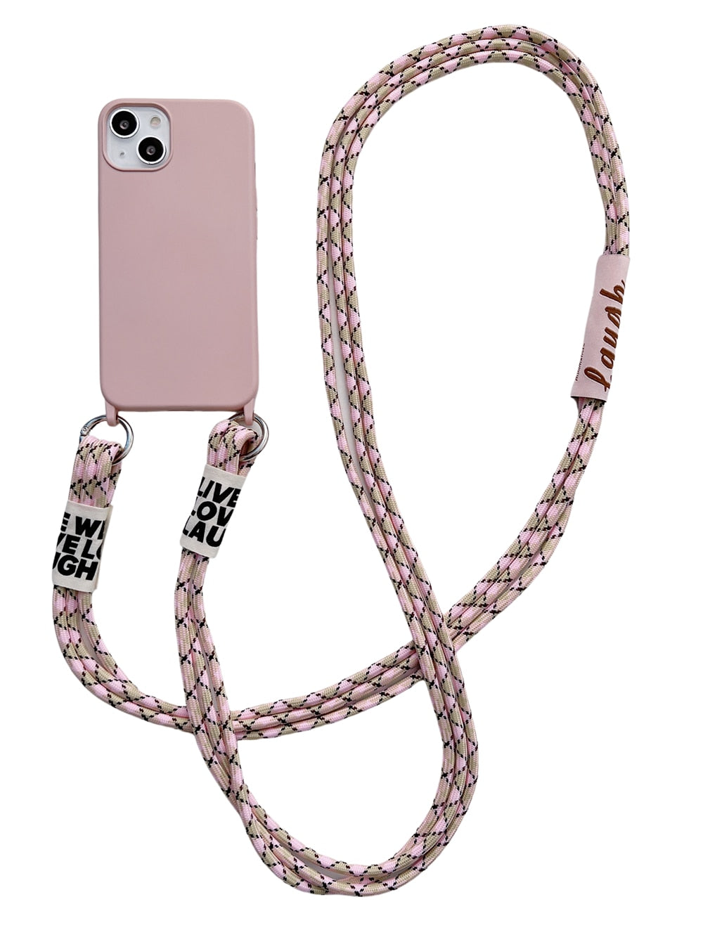Anymob iPhone Peach Crossbody Lanyard Neck Strap Cord Case Matte Soft Silicone Cover-Mobile Phone Cases-PEROZ Accessories