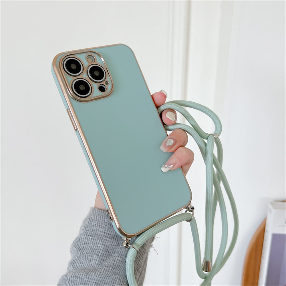 Anymob iPhone Case Light Green Necklace Lanyard Silicon Phone Cord Strap Cover-Mobile Phone Cases-PEROZ Accessories