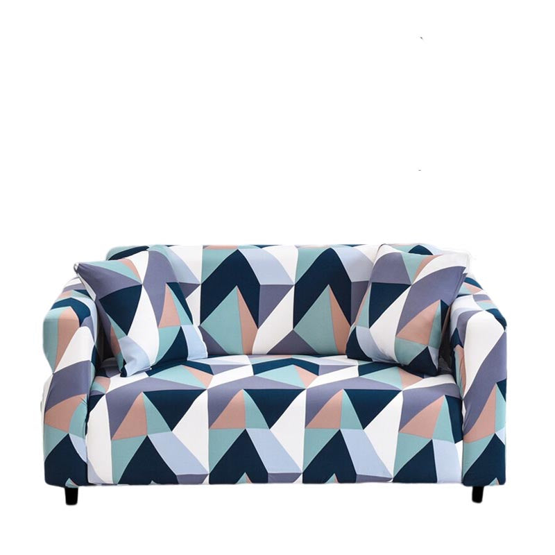 Anyhouz 3 Seater Sofa Cover Blue White Geometric Style and Protection For Living Room Sofa Chair Elastic Stretchable Slipcover-Slipcovers-PEROZ Accessories