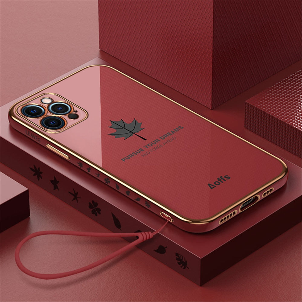 Anymob iPhone Case Mint Green Plating Maple Leaf Square Frame Soft Cover-Mobile Phone Cases-PEROZ Accessories