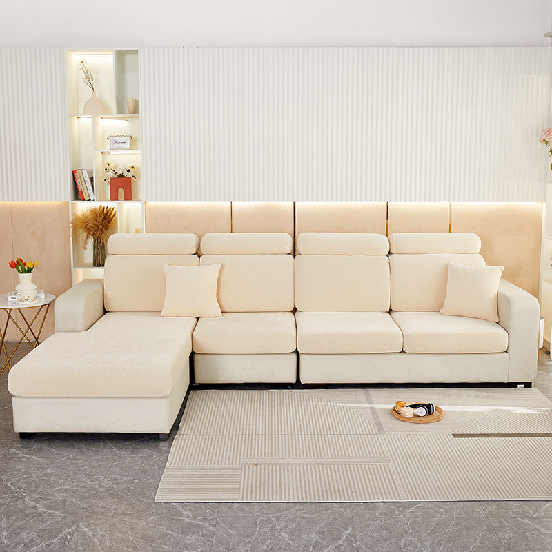 Anyhouz Sofa Cover Beige L-Shape Polyester Chenille Thick Stretchable Cushion For Living Room Enlarge Size Medium-Chair Cover-PEROZ Accessories
